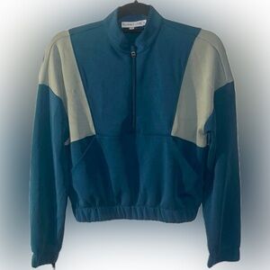 Sincerely Jules Colorblock Quarter Zip Pullover Cropped Teal Sweatshirt